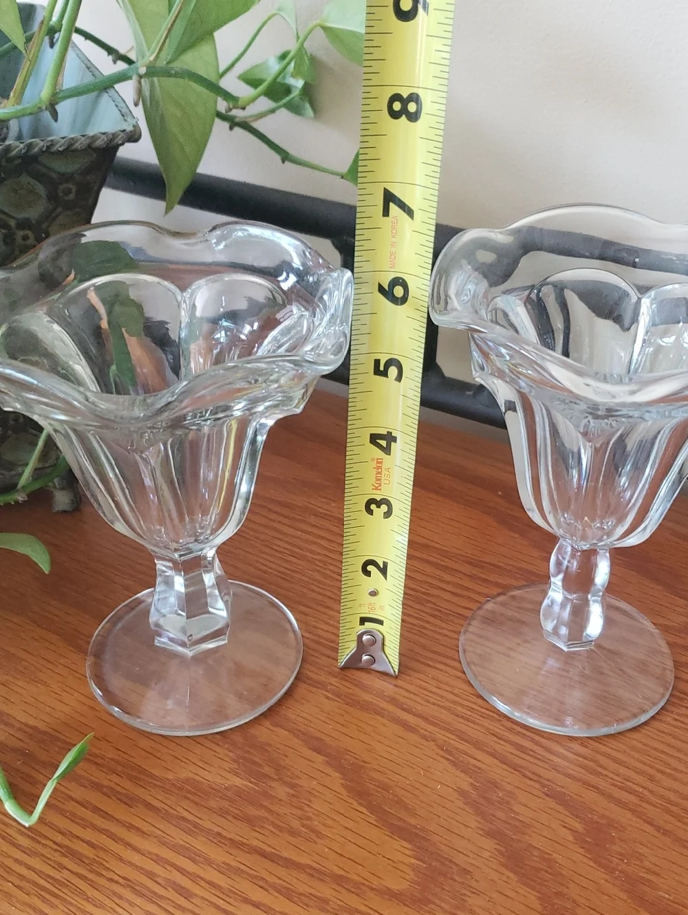 Vintage (2) Classic Clear Glass Dessert Compote Pair - Footed Sundae Cups